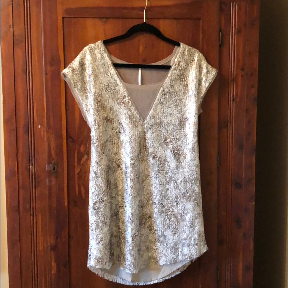 Free People Silver Sequin Tunic Dress